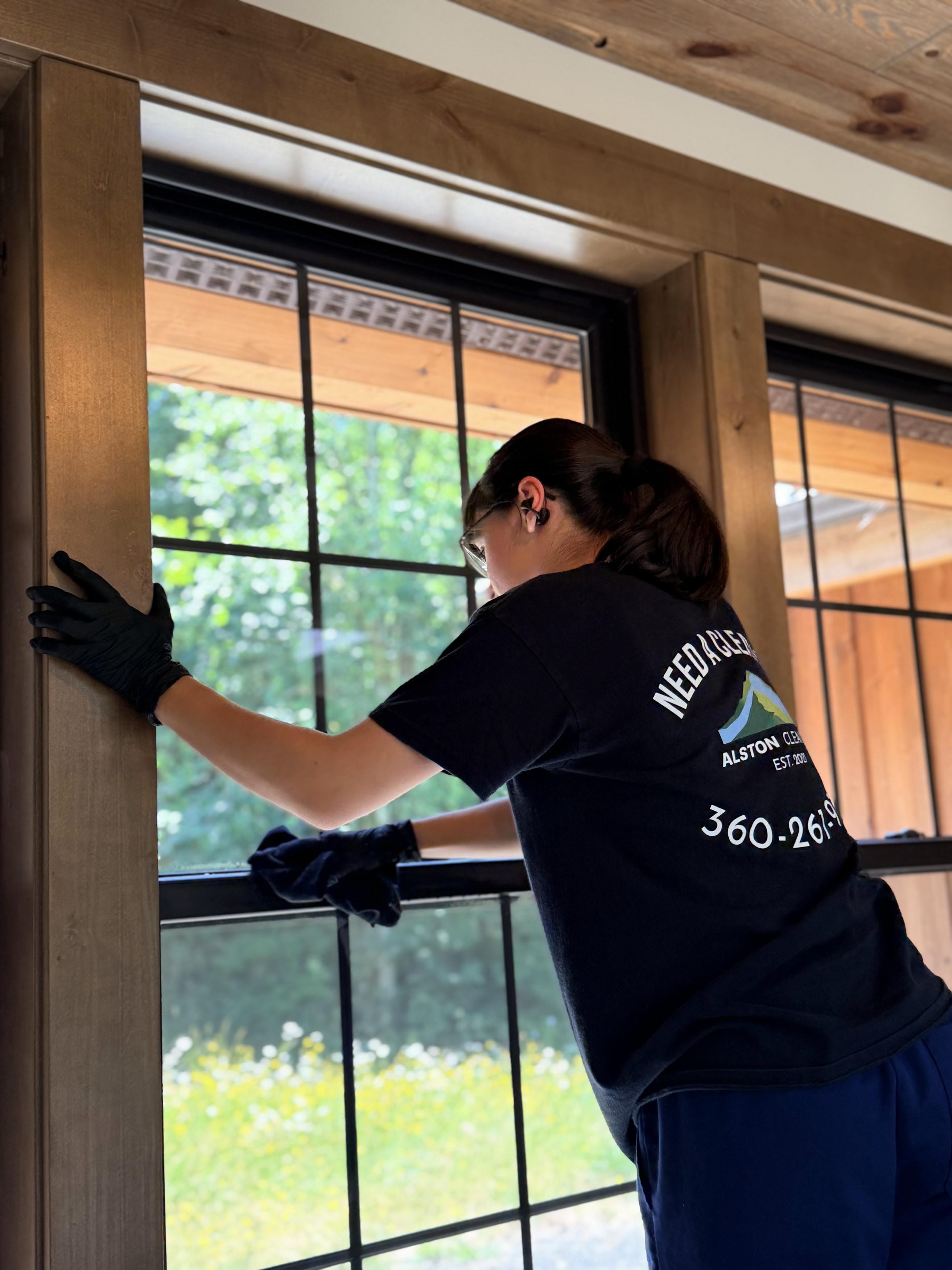 Interior window cleaning in a wood-framed home